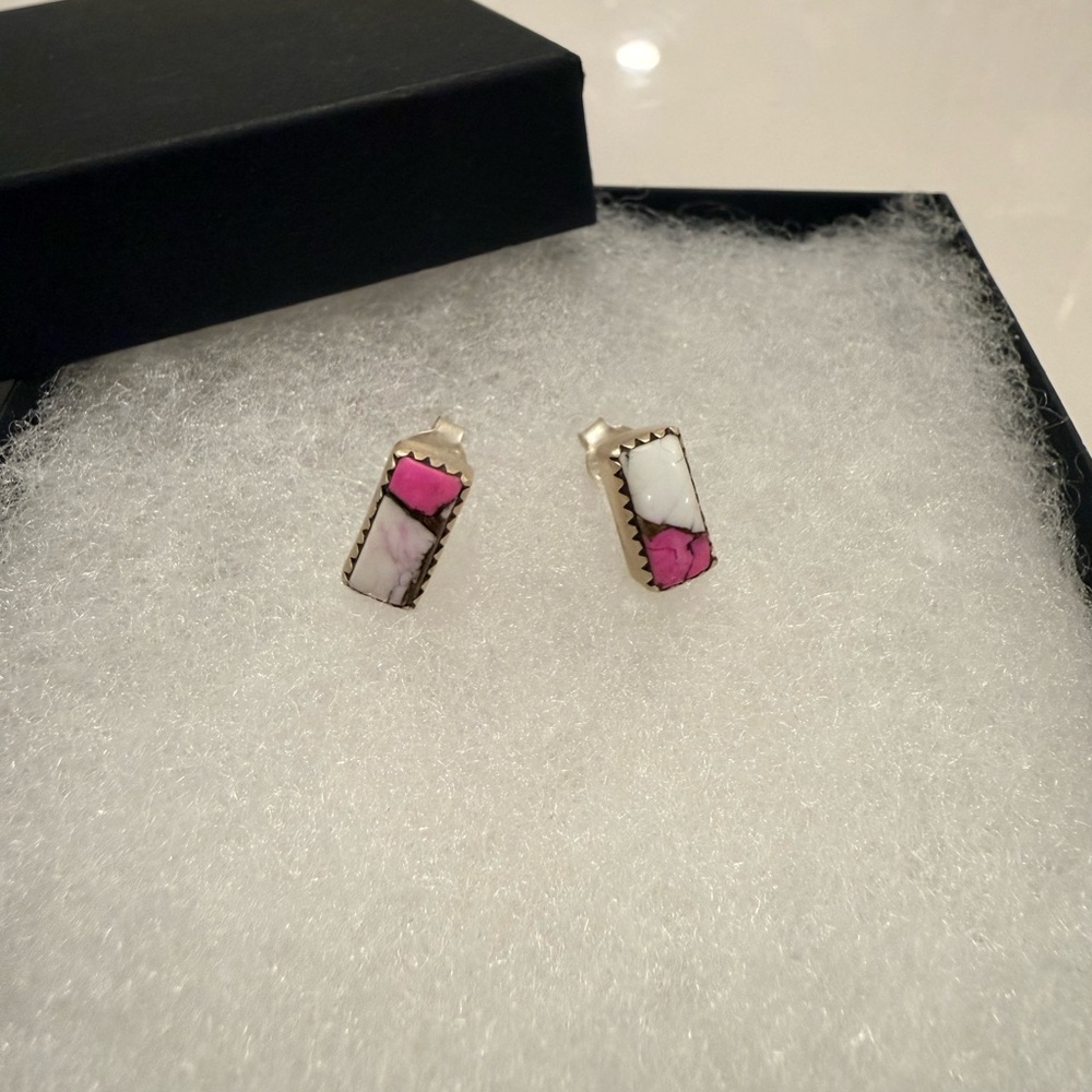 Nizhoni Traders Chic Sterling Silver and Cotton Candy Turquoise Earrings - Picture 2 of 4
